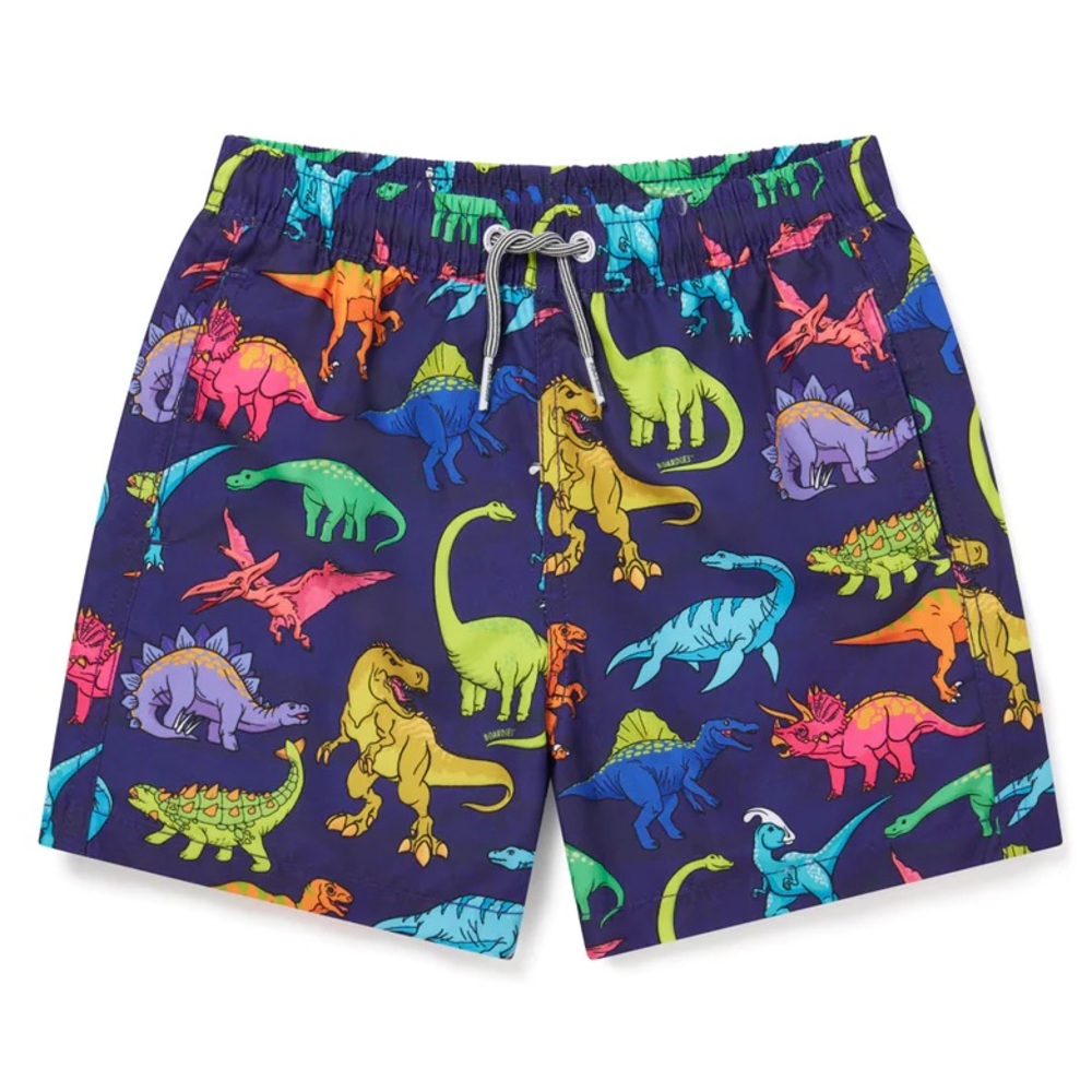 🆕 NWT Boardies Dino Printed vibrant neon swim trunks size 7-8